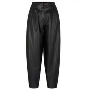 Hugo by Hugo Boss Women Faux Leather Curved Leg Pants Black Size 12